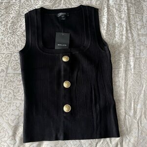 RW&CO. Black Sleeveless Top with Gold Buttons